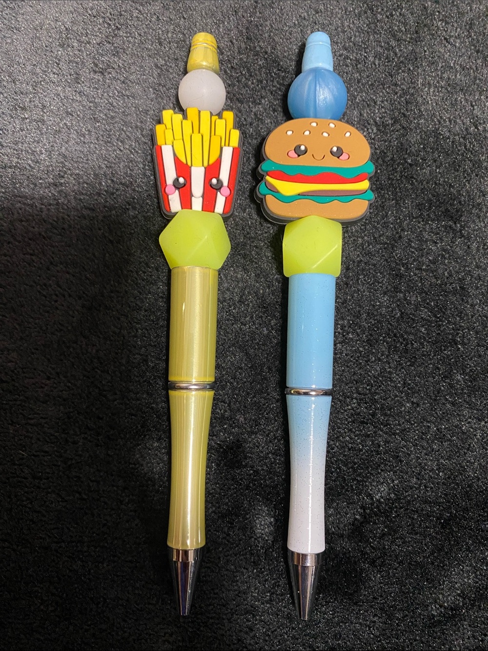 Cute Kawaii Burger & Fries Kids Pens - Yellow and Blue